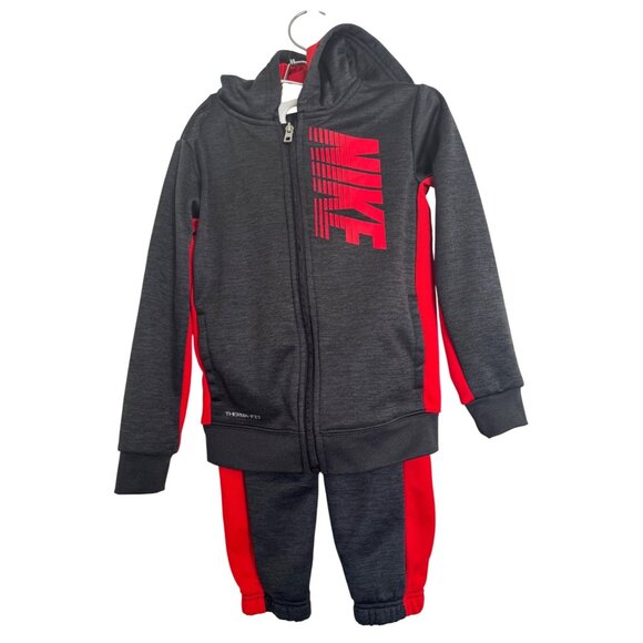 Nike Boys 2 Piece Size 4T Therma Fit Black Heather Sweatsuit NWT Gray Red Hoodie - Picture 12 of 12